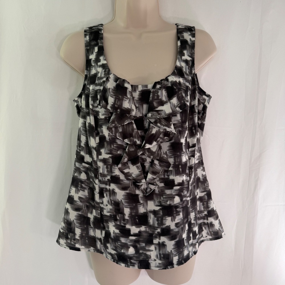 Banana Republic Womens Black White Abstract Ruffle Scoop Neck Blouse ID8632B S